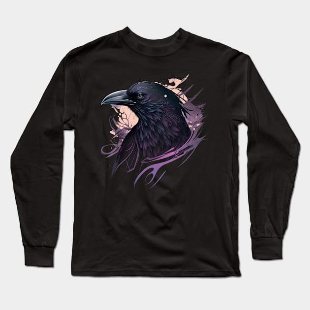 Raven Graphic Goth Black Crow Long Sleeve T-Shirt by Linco